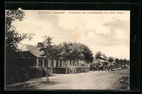 AK Langstedt, Dorfansicht mit Geschäftshaus von Peter Roim