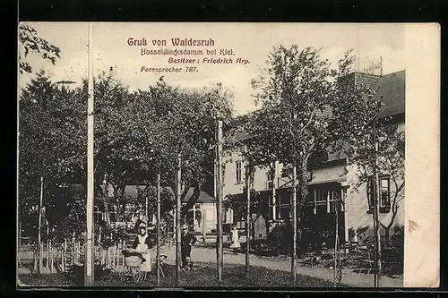 AK Hasseldiecksdamm b. Kiel, Gasthaus Waldesruh, Bes. Friedrich Arp