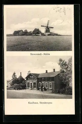 AK Sieverstedt, Mühle, Kaufhaus Stenderupau