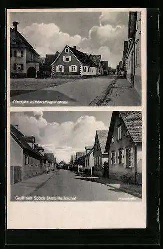 AK Spöck, Pfarrplatz und Robert-Wagner-Strasse, Hildastrasse