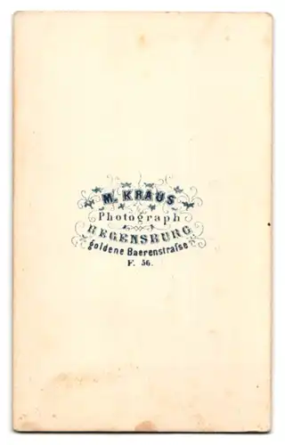 Fotografie M. Kraus, Regensburg, Portrait Dame im hellen Biedermeierkleid mit Fotoalbum auf dem Tisch