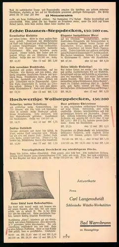 Klapp-AK Bad Warmbrunn, Schlesische Wäsche-Werkstätten Carl Langenscheidt, Reklame