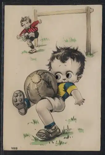 Glasaugen-AK Kleiner Junge beim Fussballspiel