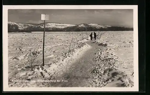 AK Klosterneuburg, Eisstoss-Übergang mit Passanten