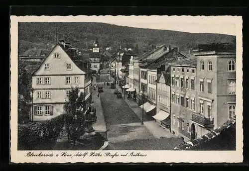 AK Bleicherode a. H., Strasse mit Rathaus