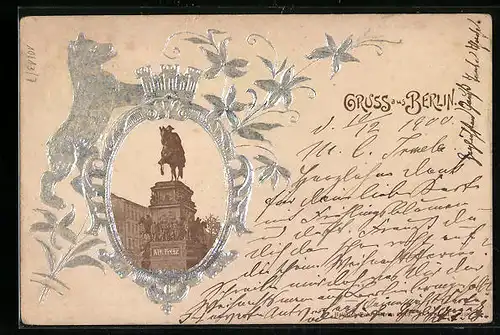 AK Berlin, Denkmal des Alten Fritz, Berliner Bär in Silber