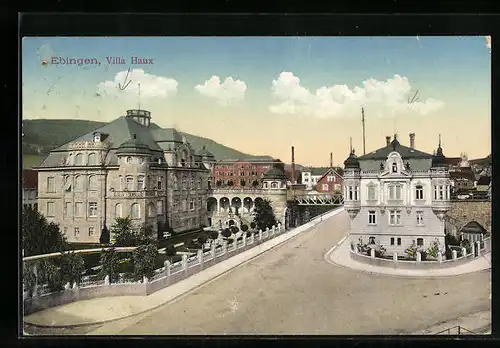 AK Ebingen, Villa Haux mit Strassenpartie