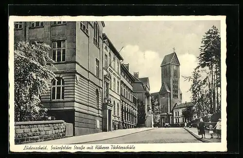 AK Lüdenscheid, Sauerfelder Strasse mit Höherer Töchterschule