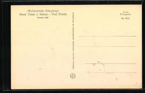 AK Klingberg, Gasthaus Waldschänke Klingberg, Bes. Maria Timm v. Helms