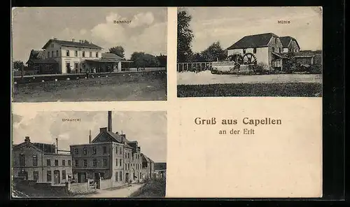 AK Capellen / Erft, Bahnhof, Mühle und Brauerei