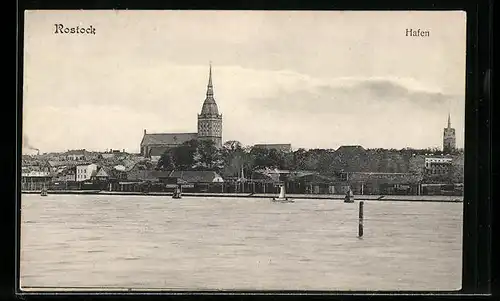 AK Rostock, Hafen mit Kirche