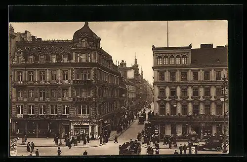 AK Berlin, Unter den Linden Ecke Friedrichstrasse mit Cafe Bauer