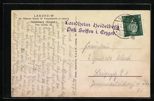 AK Seiffen i. Sa.-Heidelberg /Erzgeb., Landheim der Höheren Schule für Frauenberufe