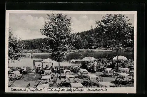 AK Berlin-Köpenick, Gasthaus Teufelssee in den Müggelbergen mit Bismarckwarte