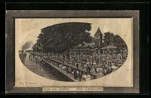 Präge-AK Treptow, Gasthaus Altes Eierhäuschen von W. Andrée, Passepartout