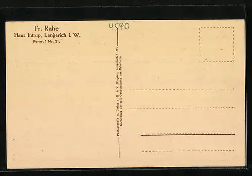 AK Lengerich i. W., Haus Intrup, Inh.: Fr. Rahe