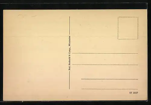 Lithographie Schierstein a. Rh., Panorama vom Wasser, Gasthaus A. Ermert mit Garten