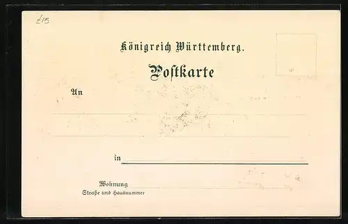 Lithographie Stuttgart, Totalansicht, Eugensbrunnen, K. Residenzschloss