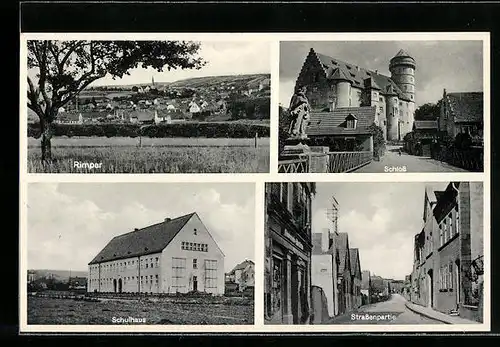 AK Rimpar, Strassenpartie, Schloss, Schulhaus