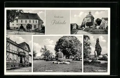 AK Jühnde, Geschäftshaus Bick, Schloss, Kirche, Ehrenmal, Schlosspark
