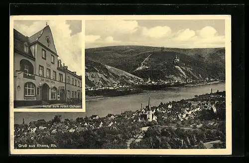 AK Rhens a. Rh., Hotel zum roten Ochsen, Totalansicht aus der Vogelschau