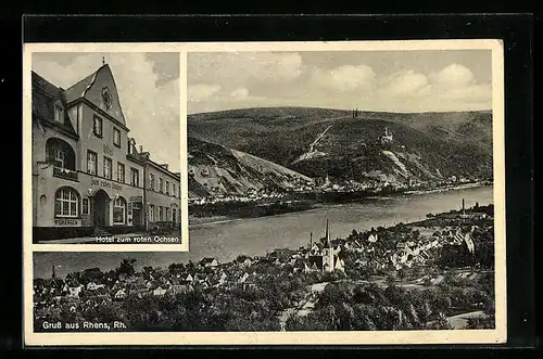 AK Rhens a. Rh., Hotel zum roten Ochsen, Totalansicht aus der Vogelschau