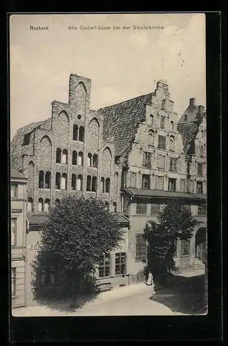 AK Rostock, Alte Giebelhäuser bei der Nicolaikirche