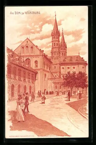 Lithographie Würzburg, Strassenpartie am Dom