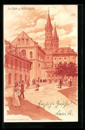Lithographie Würzburg, Partie am Dom