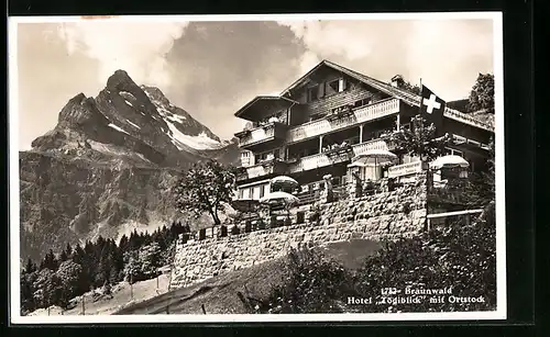 AK Braunwald, Hotel-Pension Tödiblick mit Ortstock