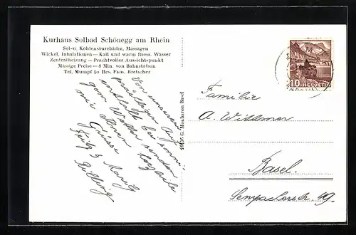 AK Mumpf, Kurhaus Schönegg am Rhein, Bes. Fam. Bretscher