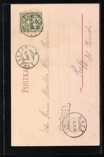 Lithographie Bürgenstock, Panorama mit See und Alpen