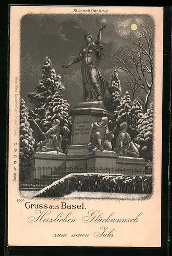 Mondschein-Lithographie Basel, Das St. Jacob-Denkmal im Mondlicht