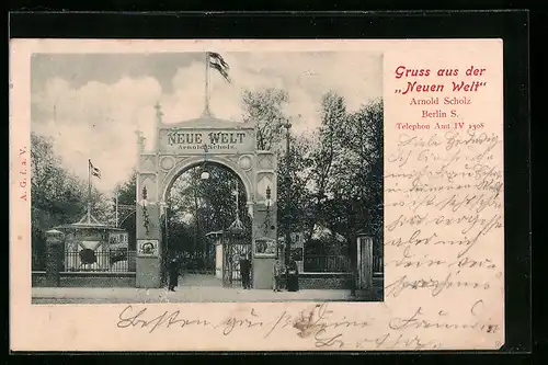 AK Berlin S.-Neukölln, Eingang zur Neuen Welt, Arnold Scholz