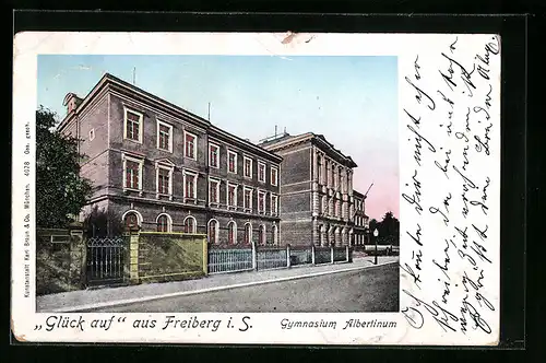 Goldfenster-AK Freiberg i. S., Blick auf d. Gymnasium Albertinum