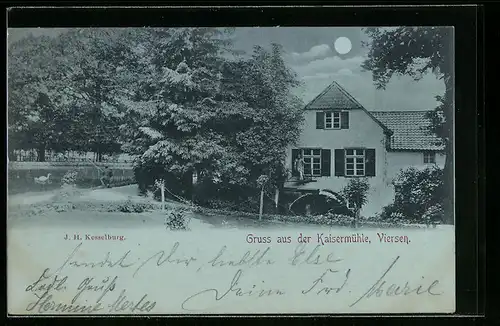 Mondschein-AK Viersen, Gruss aus dem Gasthaus Kaisermühle