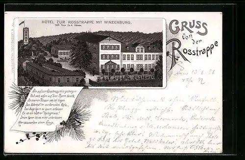 Lithographie Thale, Hôtel zur Rosstrappe mit Winzenburg