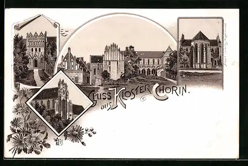Lithographie Kloster Chorin, Partien aus dem Kloster