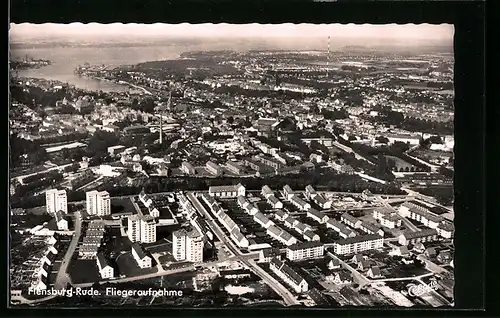 AK Flensburg-Rude, Ortsansicht vom Flugzeug aus