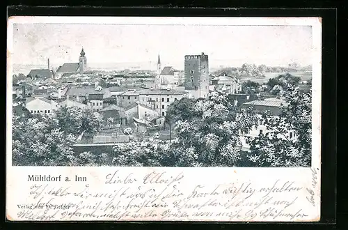 AK Mühldorf a. Inn, Teilansicht mit Kirche