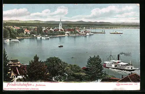 AK Friedrichshafen /Bodensee, Ortsansicht mit Bodensee aus der Vogelschau