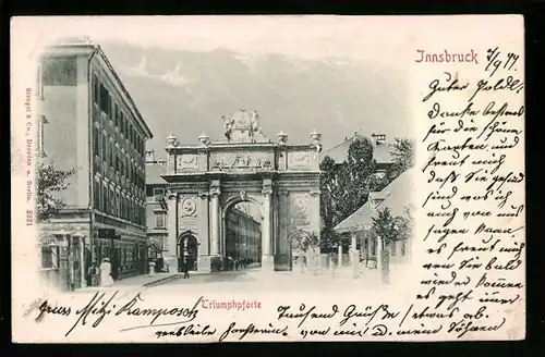 Relief-AK Innsbruck, Partie an der Triumphpforte