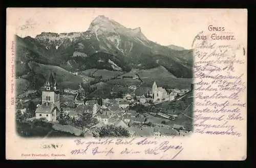 Relief-AK Eisenerz, Panorama aus der Vogelschau