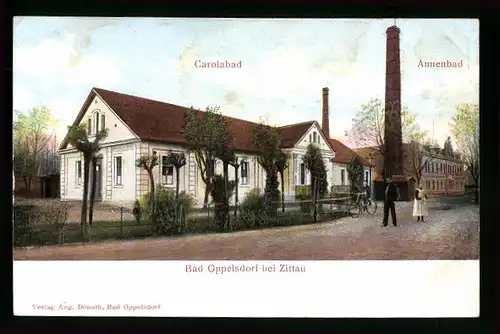 Relief-AK Bad Oppelsdorf b. Zittau, Carolabad und Annenbad