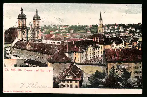 Relief-AK St. Gallen, Kloster und Karlsthor