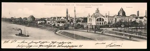 Klapp-AK Düsseldorf, Panorama der Internationalen Kunst- und Gartenbauausstellung 1904, Palmenhaus, Kunstpalast