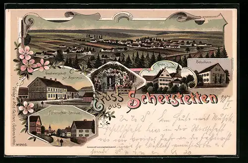 Lithographie Scherstetten, Gasthof zur Alpenrose, Forsthofner Strasse