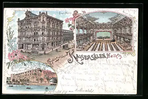 Lithographie Halle /Saale, Restaurant Kaisersäle, Moritzburg