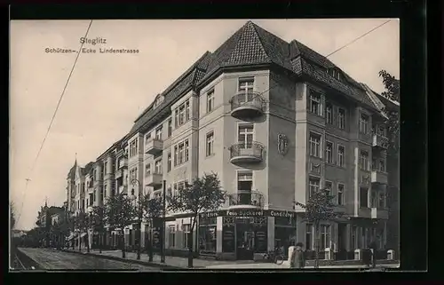 AK Berlin-Steglitz, Fein-Bäckerei an der Schützenstrasse, Ecke Lindenstrasse