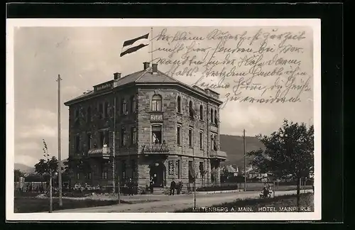 AK Miltenberg /Main, Hotel Pension Mainperle O. Lothhammer mit Strasse und Kellner